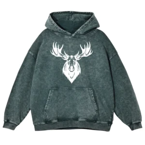 Deer Head Stencil Washed Pullover Hoodie