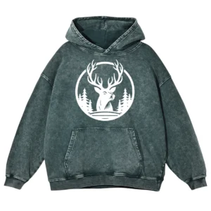 Hand Drawn Deer Washed Pullover Hoodie