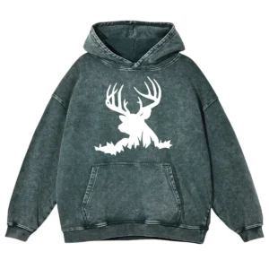 Stag Deer Head Hunter Washed Pullover Hoodie